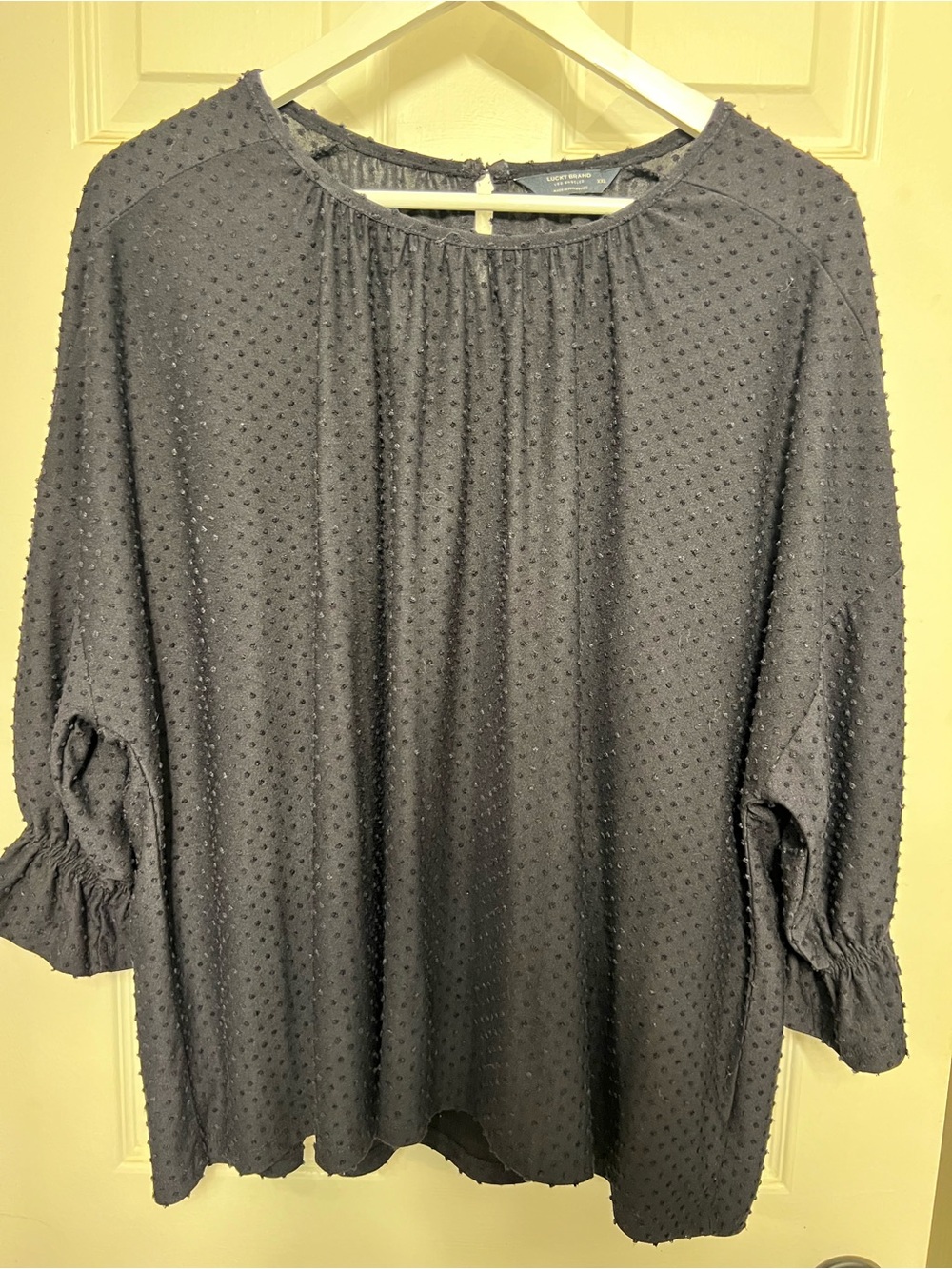 Lucky Brand Black Dot-Textured Peasant Blouse